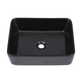 Kichae Vessel Sink Rectangular - 19"x15" Modern Bathroom Rectangle Above Matte Black Porcelain Ceramic Vessel Vanity Sink Art Basin