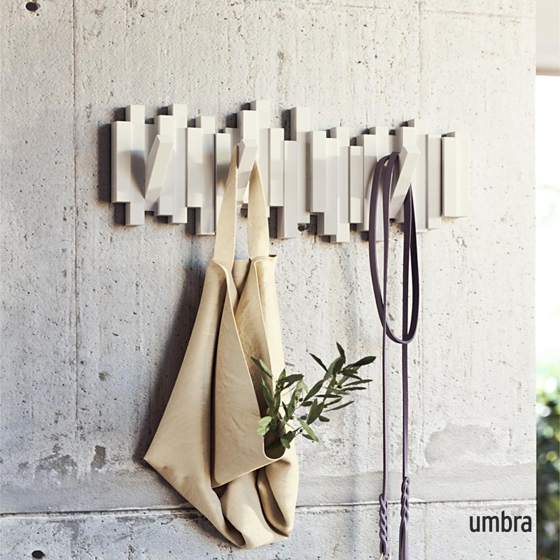 Umbra Sticks Wall-Mounted Coat Rack Rail Hook with 5 Retractable