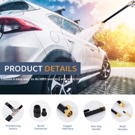 High Pressure Jet Nozzle Power Washer Wand for Garden Hose, Hydro Jet High Pressure Washer Tools with 3 Different Nozzles and Hose Quick Connectors for Patio Car Pet Window Black