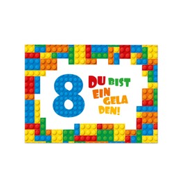 12 Invitation Cards Including 12 Envelopes for Children's 8th Birthday Invitation Eighth Birthday Boys Building Blocks