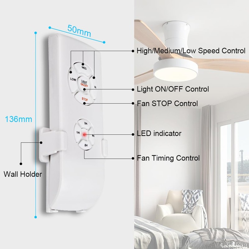 QIACHIP Small Size Ceiling Fan and Lights Wireless Remote Control