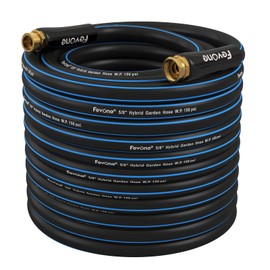 Fevone 100ft Heavy Duty Garden Hose, Lightweight and Flexible, 5/8" ID, Burst 600 PSI, Hybrid Polymer Water Hose, Kink-Resistant, Durable, 3/4" GHT Solid Brass Fittings