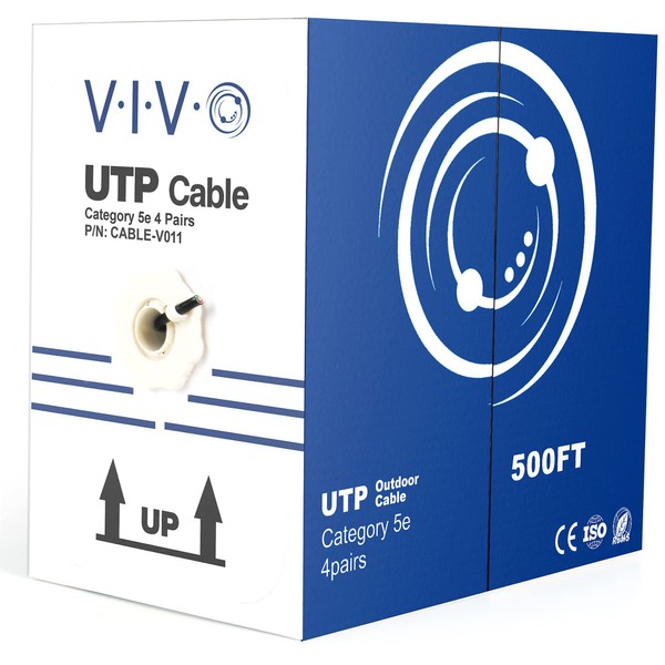 VIVO Black 500ft Bulk Cat5e, CCA Ethernet Cable, UTP Pull Box, Cat-5e Wire, Waterproof, Outdoor, Direct Burial CABLE-V011