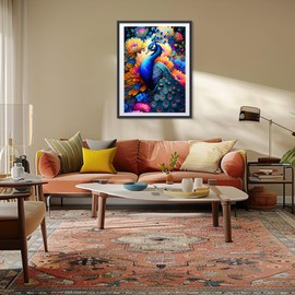 MEIYUDA Rainbow Peacock Diamond Painting Art, 5D Diamond Art Kits Flowers, Diamond Painting Kits for Adults, Diamond Art Kits Diamond Picture Arts for Home Wall Decor 30x40cm