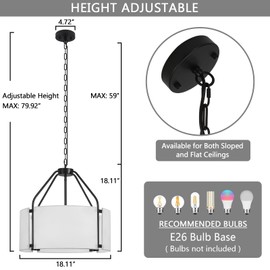 Fanousek Drum Pendant Light 4Lights, Fabric Drum Pendant Lighting Fixture Drum Hanging Light Simple Modern Pendant Lighting for Dining Room Hallway Foyer