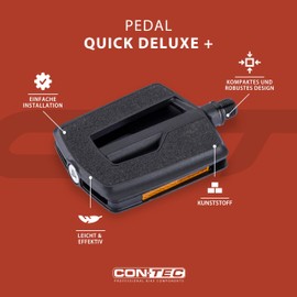 CONTEC Bicycle Pedal Quick Deluxe City Tour Plastic Non-Slip Grip Tape Non-Slip Tread Reflectors Industrial Bearings Lightweight Black Pair