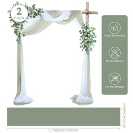 YALLOVE Wedding Arch Draping Fabric, 2 Panel 30" x 236" Wedding Arch Drapes Sheer Backdrop Curtain for Wedding Ceremony Party Ceiling Decor(White, Sage Green)
