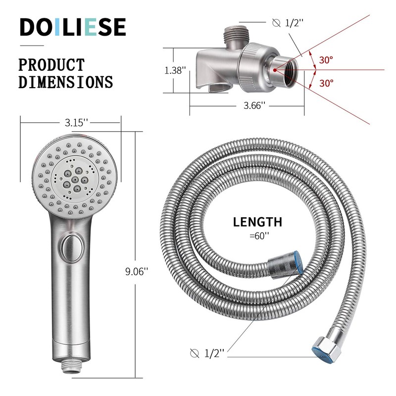 Shower Head, High Pressure 6 Setting Shower Head Hand-Held with