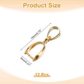 QUARKZMAN Pack of 12 Sterling Silver Bail Pinch Bail, 8 mm x 19 mm Alloy Clip Clasps, Clip Pendant, Bail Connector, Jewellery Accessories for Bracelets, Necklaces, Making, Light Gold