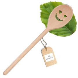 2 x Hofmeister® Wooden Cooking Utensils Spoon or Spatula with Motif (Oval Cooking Spoon/Face with Heart Eyes)