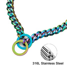 Luxury 12mm Cuban Link Dog Collar - Durable Stainless Steel Chain with Secure O-Ring Lock for Small, Medium & Large Breeds - Adjustable Heavy Duty Pet Walking Collar (Multi-Colored, 18 Inch)