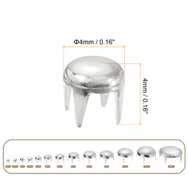 sourcing map 160Pcs Silver Round Dome Rivets, 4mm Brass Spike Studs Spots Punk Rock Nailheads Claw Beads for DIY Clothes Belt Bag Shoes Bracelet Leather Craft
