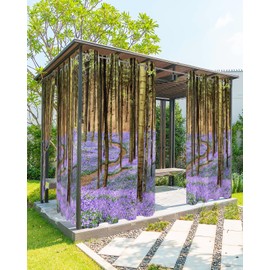 Indoor Outdoor Curtains for Patio Purple Beautiful Jungle Forest Spring Flowers Blooming Outside Curtains Waterproof Grommet Privacy Drapes Light Filter Curtain for Porch Pergola 52"Wx84"L 1 Panel