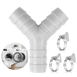 KEMUZ 2-Way Y Distributor, Y Distributor Inlet Hose, Water Connection, Distributor Drain Washing Machine, Double Connection Hose Distributor with 3 Hose Clamps for Dishwasher, Dryer (Grey)