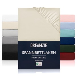 Dreamzie Fitted Sheet, 200 x 200 cm, 100% Microfibre, Bed Sheet with Elastic Band for Thick Mattresses up to 30 cm Deep, Tested for Harmful Substances (OEKO-TEX), Beige