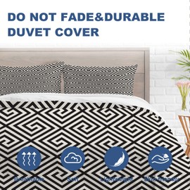 Batmerry Greek Key Geometric King Size 3 Pieces Bedding Comforter Cover Sets,Soft Fluffy Modern Texture Monochrome Swatch Pattern Printed Duvet Cover for All Season