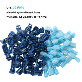 QitinDasen 60pcs Premium Blue T Branch Connectors Quick Connectors, T-Quick Connector + Fully Insulated Flat Connector, T-Tap Electrical Connectors (30 Pairs)