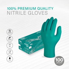 Skytec Teal Disposable Nitrile Gloves - Powder Free High Grip Non Latex Examination Gloves (Box of 100)
