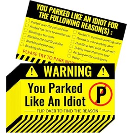CDXHOME Bad Parking Cards - Pack of 100 You Parked Like an Idiot Cards Funny Parking Violation Tickets with Various Reasons for Violation (3.5" x 2"), Yellow, Black