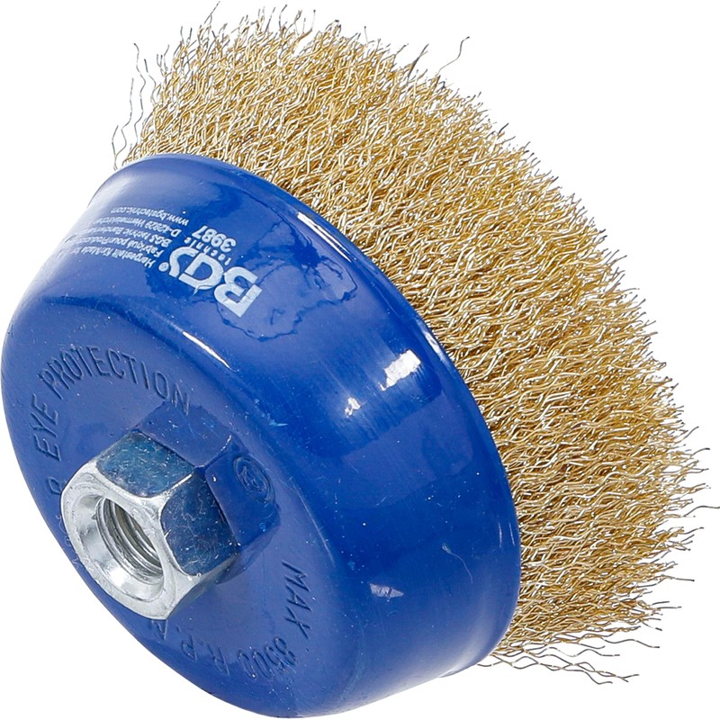 BGS 3987 Brass Coated Wire Cup Brush, Gold/Blue, 100 mm