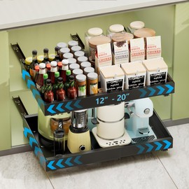 IMICHI Adjustable Slide Out Drawers For Kitchen Cabinets, (12.6"-20.5") No Screw Pull Out Cabinet Organizer Peel Stick Cabinet Roll Adhesive Drawers With No Drill 3 Heavy-Duty Slides Black -1Pcs