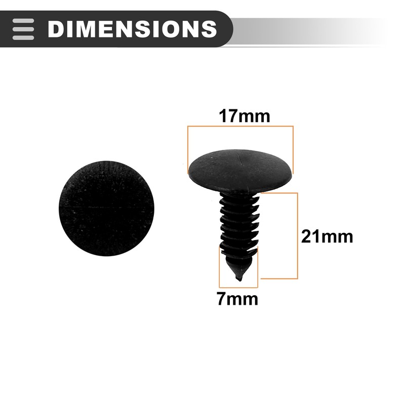 Motoforti Universal Car Clips, Car Rivets Retainers, 7mm/0.28", Plastic, Black,