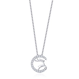 ankbrats Christmas Necklace for Women Girls Elk Pendant Necklace Charm Jewellery Christmas Silver Chain for Women, Cubic Zirconia, Cubic Zirconia