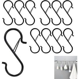 12 Pack S Hooks for Hanging, 9.2cm Heavy Duty S Hooks with Safety Buckle S Shaped Hooks Kitchen Pot Rack Hooks Closet Hooks for Hanging Plants, Clothes, Kitchen Utensil, Pots and Pans, Bags (Black)