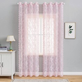 Miulee Chain Effect Lace Curtain, Eyelet Curtain with Lace, Transparent Special Decorative Curtain, Semi-Transparent, Translucent for Living Room, Children's Room, Cafeteria, Set of 2