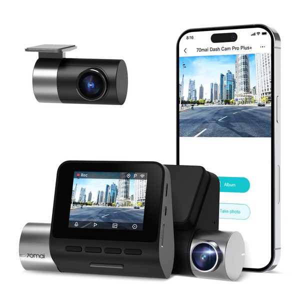 Dash Camera, 70 mai Dash Camera, Front and Rear Camera, Sony IMX335 Sensor, Small, 5 Megapixels, 2.7K, 1944P, UHD, Safety Driving Assistance Function, Parking Monitoring, Built-in GPS, Emergency