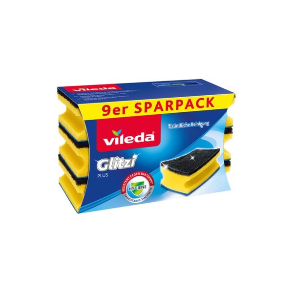 Vileda Glitzi Plus Washing Up Sponge with Anti-Bacterial Coating / Thorough / Hygienic and Absorbent 3pcs 142596 9