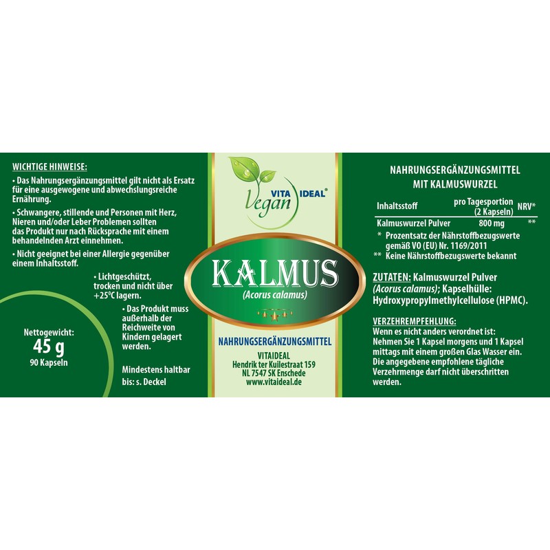 VITA IDEAL Vegan KALMUS - Root 90 Capsules - Acorus