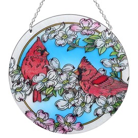 Cardinal Stained Glass Suncathers Window Hangings Color Glass Suncathers 6 inch Cardinal Colorful Glass Panel Sun Catchers for Cardinal Gifts, Home Garden Christmas Party Wedding Décor