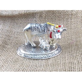 GoldGiftIdeas Oxidized Silver Plated Cow and Calf Idol (Pack of 5, 7 x 7 CM), Home Decor Showpiece for Gift, Housewarming and Wedding Return Gift