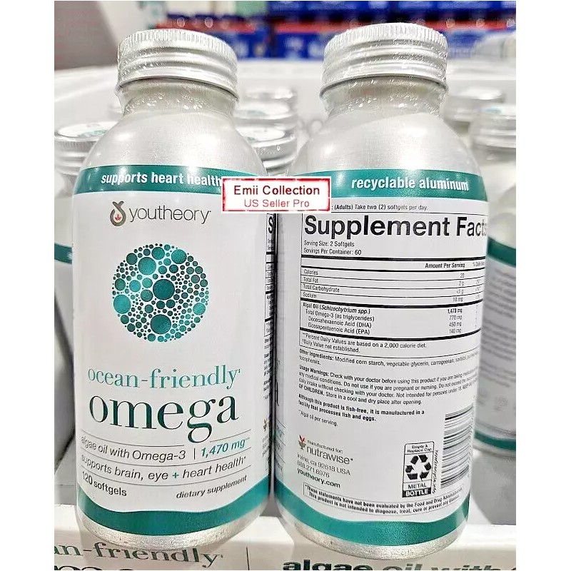 Youtheory Ocean-Friendly 1470mg Algae Oil with Omega-3 120 softgels (2