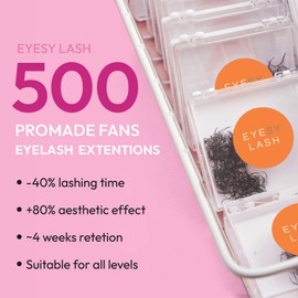 Eyesy Lash 500 Promade Fans - 14D 0.03 Size 17mm Curl D - Mega Volume Premade Lash Fans for Eyelash Extensions Middle Stem Handmade Loose Pre Made Eyelash Fluffy Soft Pointy Base