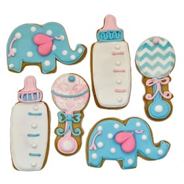 Elephant Baby Shower Cookies- 6 Decorated Crunchy Shortbread Cookies Individually Wrapped With Bow by BakersDozenToGo