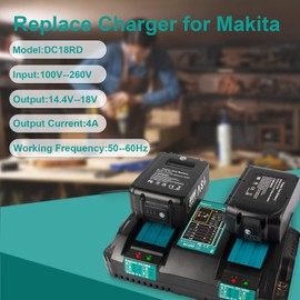 PENGJBATTER DC18RD 14.4V-18V Rapid Dual Ports Charger for Makita 18V Battery, Compatible with Makita 14.4V-18V Battery BL1430 BL1830 BL1840 BL1850 & Charger DC18RC DC18SF DC18RT