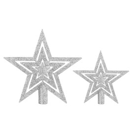 SULOLI 2PCS Glitter Star Christmas Tree Topper Decoration Shatterproof Star Treetop for Christmas Tree Ornament(Silver)