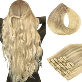 Clip in Hair Extensions, hotbanana Ash Blonde to Golden Blonde and Platinum Blonde Clip in Hair Extensions Real Human Hair Straight Remy Hair Clip in Hair Extensions 18 inch 120g 7pcs
