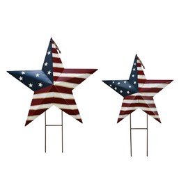 K KILIPES 2set Metal Patriotic Star Yard Sign Garden Stake Decor for 4th of July, Rustic Metal American Flag Star Barn Hanging Ornament Wall Decor for Memorial Day Election Veterans Day Decorations