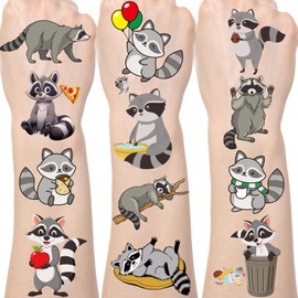 Yoyuspy Funny Raccoon Temporary Tattoos - 200+ Raccoon Birthday Party Decorations Favors Supplies Funny Animals Tattoo Stickers Gifts for Kids Adults Animal Themed Party Decor Prizes Rewards