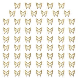 qiipii 60pcs Golden Butterfly Nail Charms Bulk 3D Butterflies Charms for Acrylic Nails, Nail Alloy Studs Charms Nail Art Jewels Decor Supplies Accessories Supply for Nails Face Makeup Body DIY Crafts