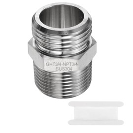 HARFINGTON 304 Stainless Steel Hex Nipple 3/4" GHT Male x 3/4" NPT Male Straight Thread Pipe Fitting Extension Pipe Fittings Connector Adapter for Water Oil Gas Tub