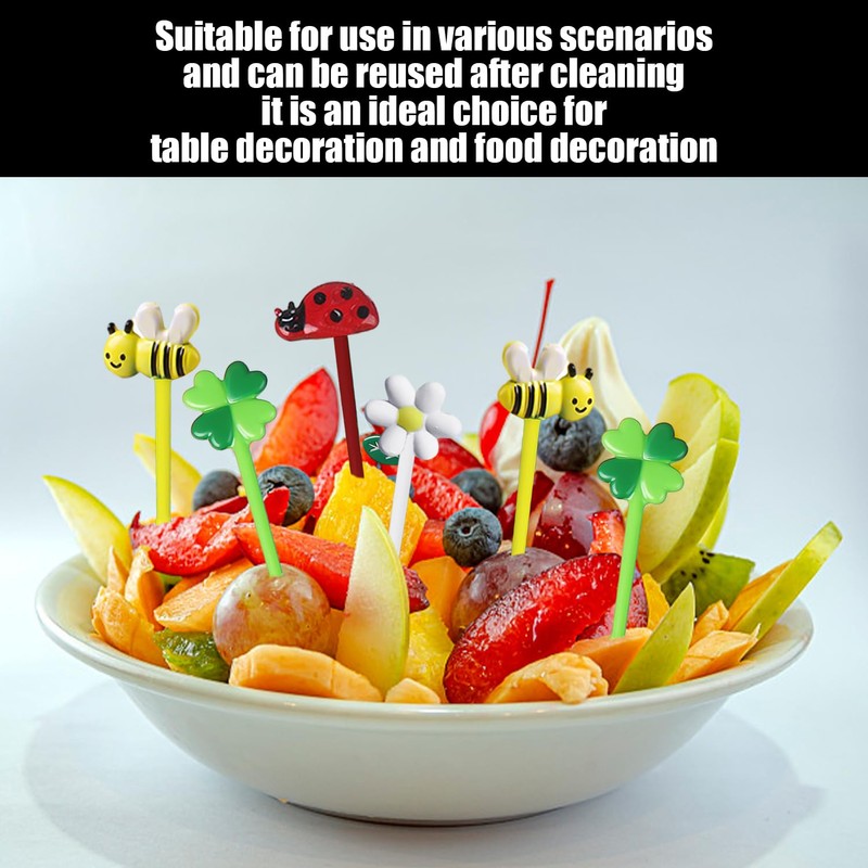 32 Pieces Fruit Picks, Cute Cartoon Toothpicks, Flower Ladybird Fruit