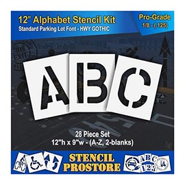 Pavement Stencils - 12 inch Alphabet KIT Stencil Set - (28 Piece) - 12" x 9" x 1/8" (128 mil) - Pro-Grade