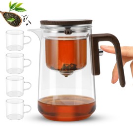 800ml Magic Glass Teapot, Dispenser Glass Teapot, Teapots with Water Filler and Strainer, Enchantipot Magic Pot, Press Control Magician Glazing Teapots with Cups (Four Cups)