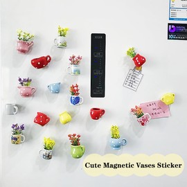 6PCS Mini Vase Magnets for Fridge - Ceramic Magnetic Vases Sticker for Refrigerator - Cute Funny Flower Vases Refrigerator Magnets