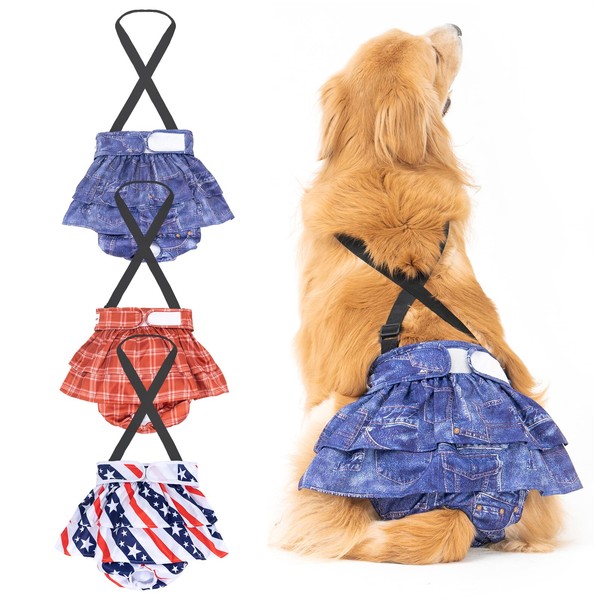 3 Pack Avont Washable Female Dog Diaper with Suspender, Reusable