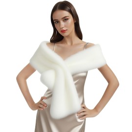 Mukum Women's Faux Fur Wraps 1920 Faux Fur Stole for Women and Girls for Wedding/Bridal/Evening Party (White)